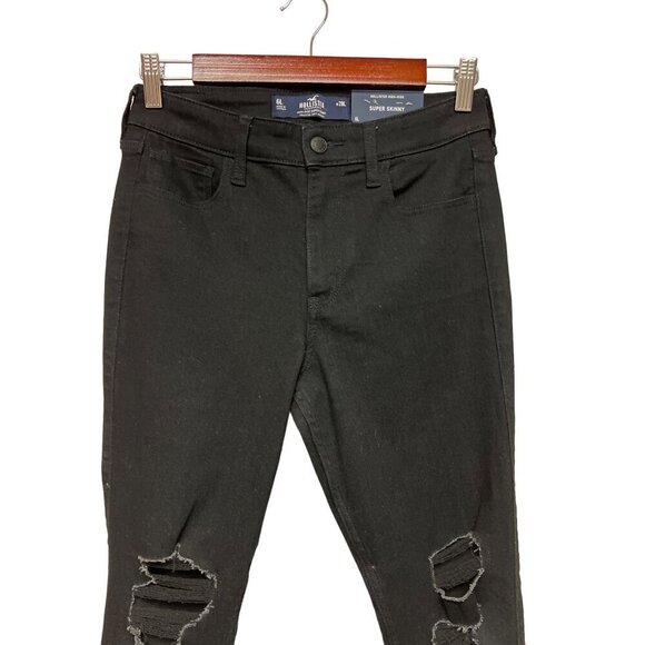 NEW! Hollister Super Skinny High Rise Black Distressed Jeans Women's Size 6 Long - Picture 2 of 11